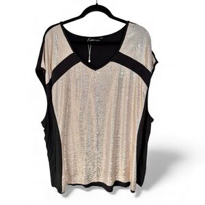Holiday Metallic Women’s 2X Blouse Top Gold Black New Years Eve Party Sz 26 NWOT